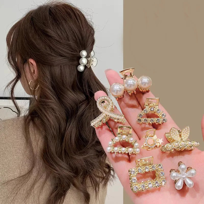Lot de 6, 8 ou 10 petites pinces à cheveux géométriques en métal avec perles et strass pour femmes et filles