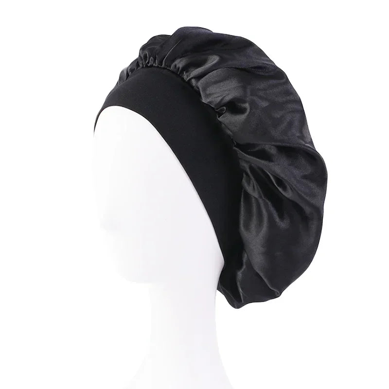Satin Wide Brim Nightcap Silky Bonnet Hair Wrap for Sleeping Sleep Cap With Elastic Soft Band Styling Cap Hair Wrapping Caps