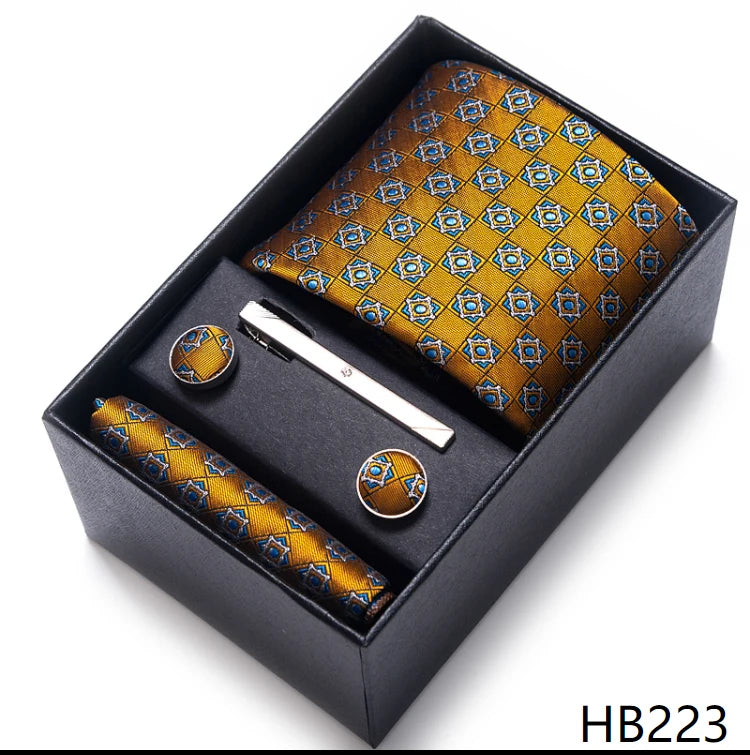 Cravate pour homme, tout nouveau style, cadeau de mariage, ensemble de pochettes, boîte à cravates, accessoires de costume noirs pour hommes
