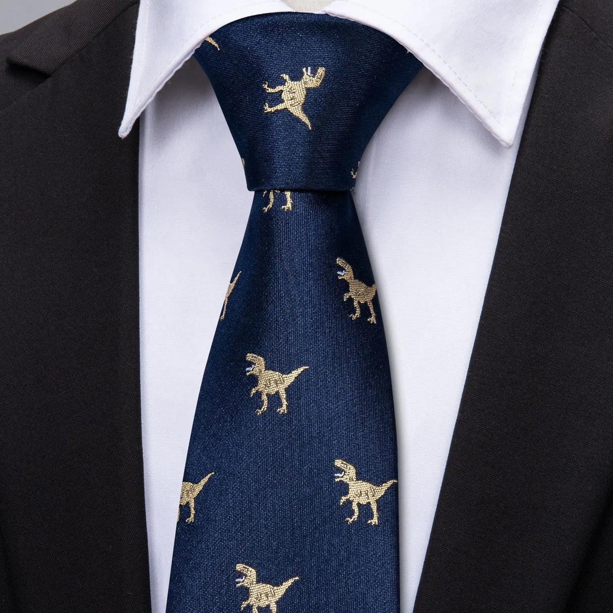 Ensemble de cravates pour homme, motif dinosaure, bleu marine et doré, 8,5 cm, en soie, idéal pour un mariage, FA-5191