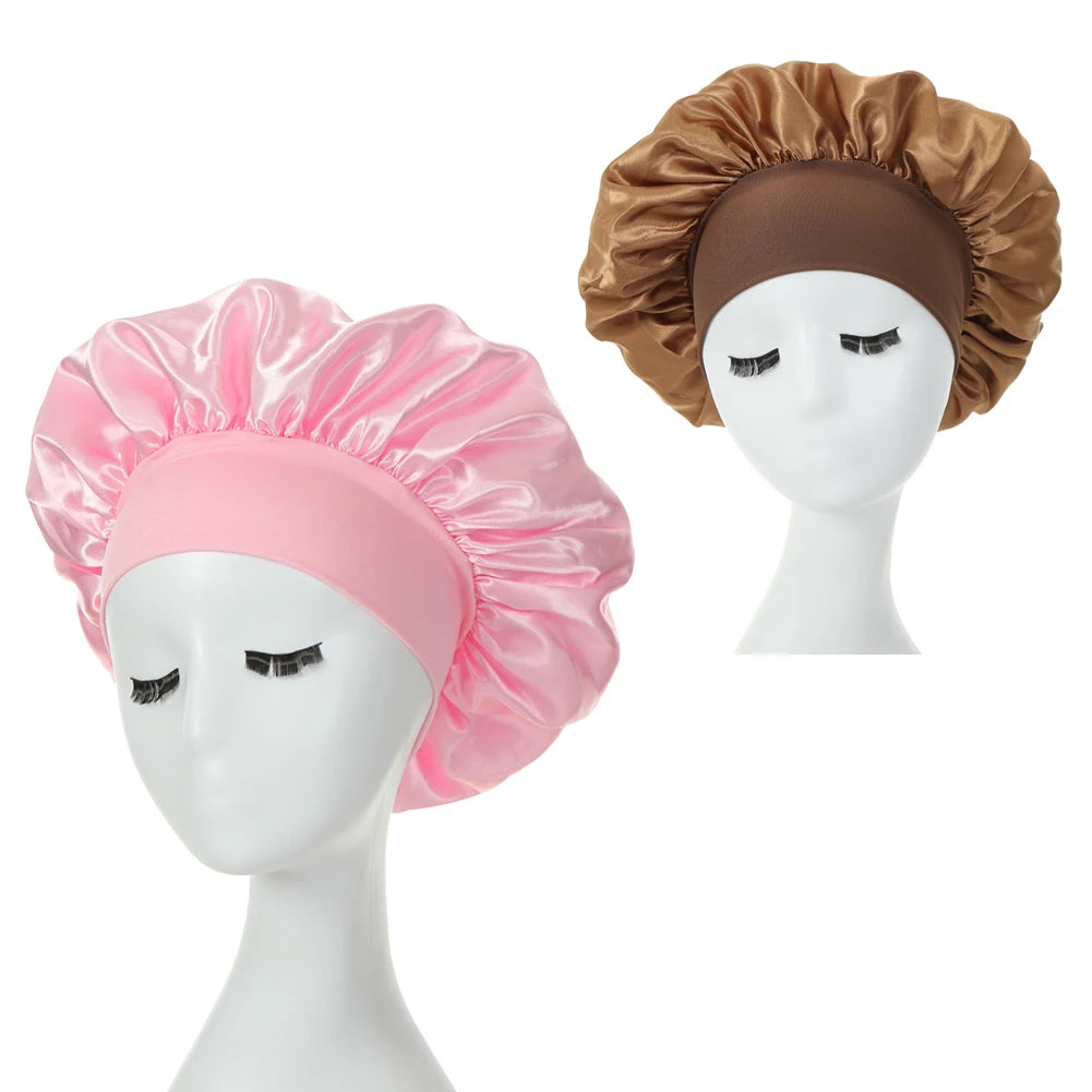 Lot de 2 bonnets en satin à larges bords en imitation soie pour femme, couvre-chefs à bande élastique