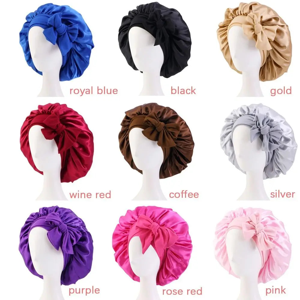 Turban Bonnet Sleeping Cap Headwear Satin With Headband Silk Nightcap Wide Band Hair Care Sleep Hat Women Children