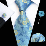 Ensemble de cravates en soie rose floral pour hommes, ensemble de cravates de fête de mariage, mouchoir, broche, boutons de manchette, accessoires pour hommes de haute qualité Gravata