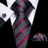 Cravate de luxe pour homme, ensemble de boutons de manchette et mouchoir en soie à rayures rouges, style business, Barry.Wang, accessoire tendance pour mariage, fête, décontracté