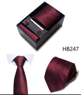 Cravate pour homme, tout nouveau style, cadeau de mariage, ensemble de pochettes, boîte à cravates, accessoires de costume noirs pour hommes