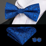 Hi-Tie Marque Soie Pré-noué Homme Nœud Papillon Mouchoir Boutons de Manchette Ensemble Nœud Papillon pour Homme Jacquard Solide Cachemire Floral Mariage Cadeau d'Affaires