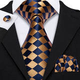 Barry.Wang Ensemble cravate et mouchoir en soie à carreaux pour homme, motif jacquard, idéal pour un mariage, un marié ou une équipe
