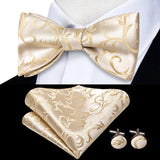 Hi-Tie Ensemble nœud papillon en soie pour homme, mouchoir et boutons de manchette, bleu, rouge, or, noir, blanc, jacquard, nœud papillon, mariage, affaires