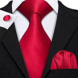 Barry.Wang Ensemble cravate et boutons de manchette en soie pour homme, motif jacquard, rouge, bordeaux, rose, pour mariage, affaires, fête