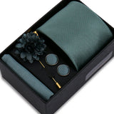 Top Quality Solid color Ties Hanky Cufflinks Brooch Set Elegant Jacquard Necktie For Men Business Wedding In Gift Box Gravatas