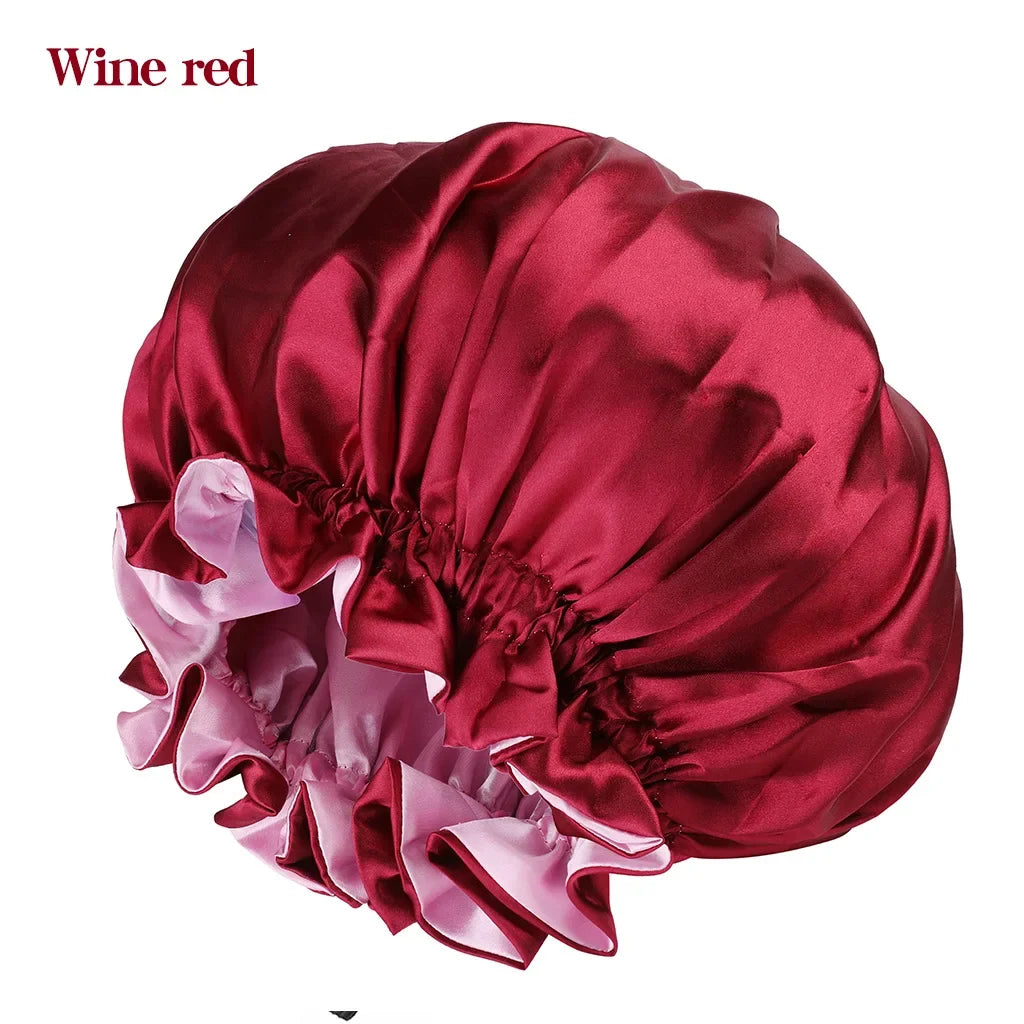 New Women's Satin Solid Sleeping Hat Night Sleep Hair Care Bonnet Nightcap Silky Shower Caps Comfortable Flower Band Unisex Cap