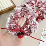 Large intestine headbands cherry hair tie square side ponytail headband red checkered hair accessory for women