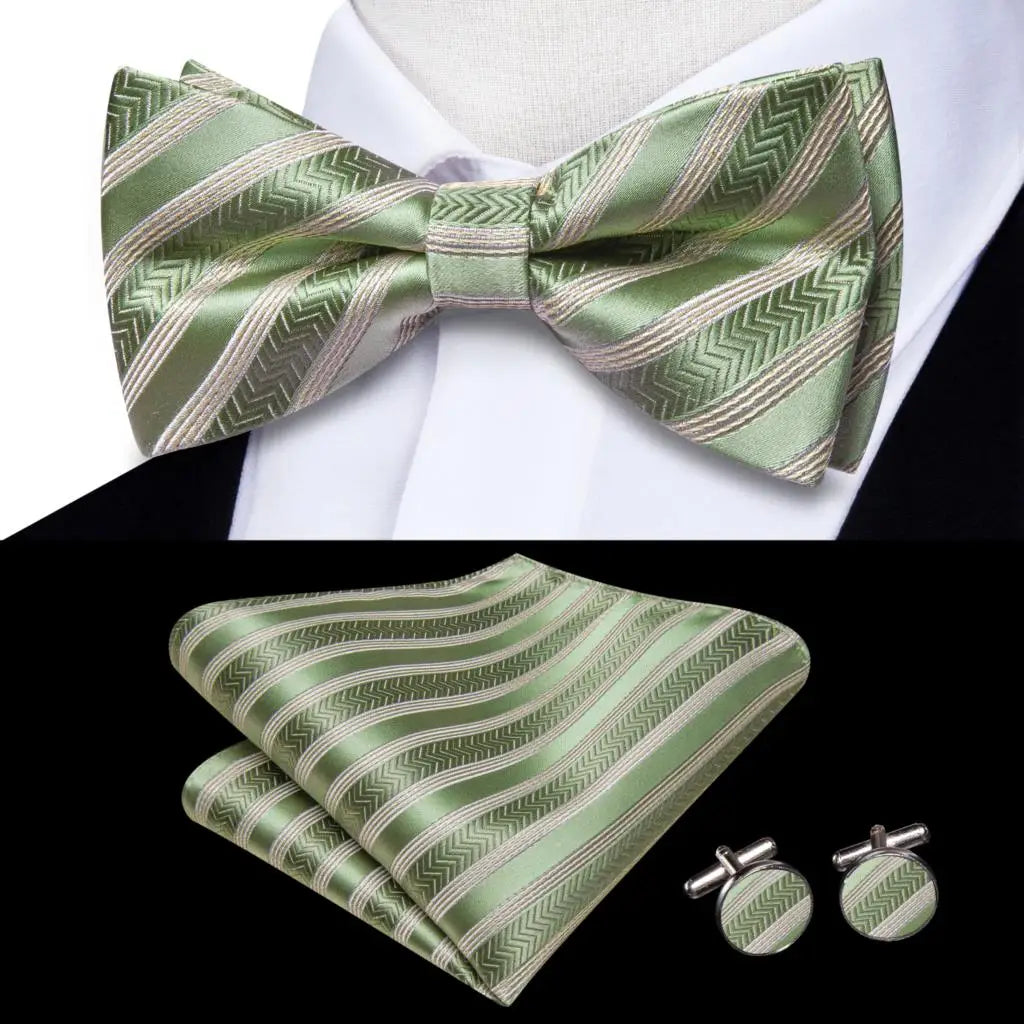 Hi-Tie Nœuds papillon verts de Noël pour hommes Cravate papillon en soie Ensemble de boutons de manchette et mouchoirs pour fête de mariage Nœud papillon uni à carreaux cachemire