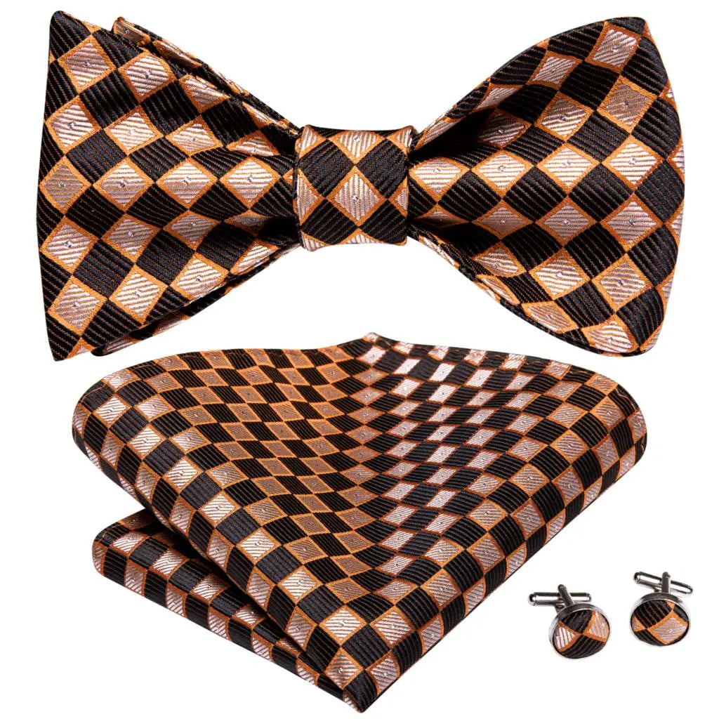 Hi-Tie Ensemble nœud papillon en soie pour homme, mouchoir et boutons de manchette, bleu, rouge, or, noir, blanc, jacquard, nœud papillon, mariage, affaires