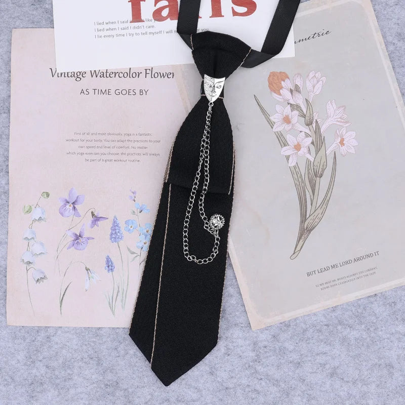 Cravate en ruban noir faite à la main, bijoux en strass cristal, chemises blanches pour hommes, étudiantes, garçons, col, cravates, uniformes, femmes
