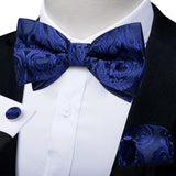 Classic Black Men Bow Ties 100% Silk Bowties Butterfly Pocket Square Cufflinks Set Suit Paisley Gold Pre-Tied Bow Tie DiBanGu