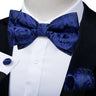 Classic Black Men Bow Ties 100% Silk Bowties Butterfly Pocket Square Cufflinks Set Suit Paisley Gold Pre-Tied Bow Tie DiBanGu