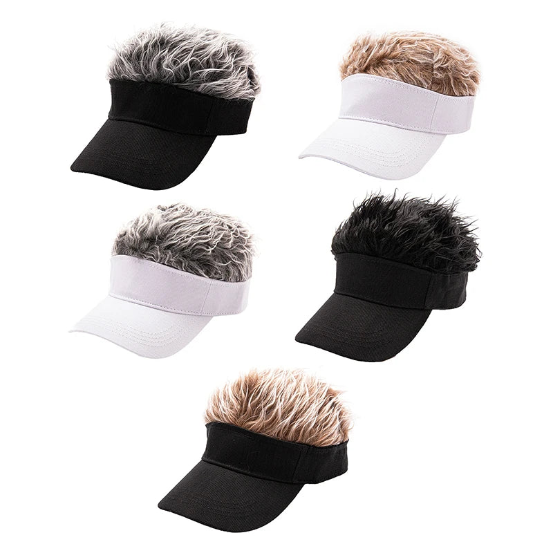 Casquette de baseball de golf avec faux cheveux évasés, pare-soleil, postiche amusant, pour hommes et femmes, perruque à pointes