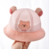 Summer Breathable Mesh Baby Hat Cute Bear Infant Boy Girl Bucket Hats Korean Cartoon Toddler Kids Casual Fisherman Cap