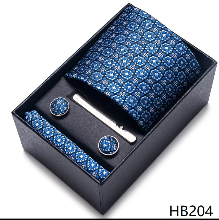 Cravate pour homme, tout nouveau style, cadeau de mariage, ensemble de pochettes, boîte à cravates, accessoires de costume noirs pour hommes