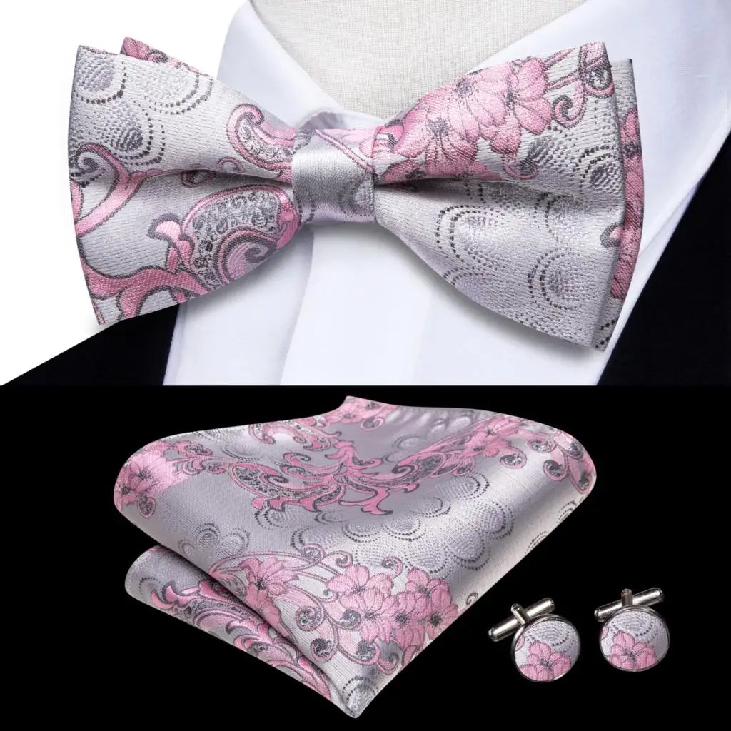 Hi-Tie Nœud papillon rayé noir et rouge pour homme, mouchoir, boutons de manchette, en soie pré-nouée, pour soirée d'affaires masculine, vente en gros