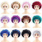Women's Satin Solid Elastic Wide-brimmed Sleeping Hat Unisex Head Wrap Elastic Band Cap Hair Care Bonnet Night Hat bonnet