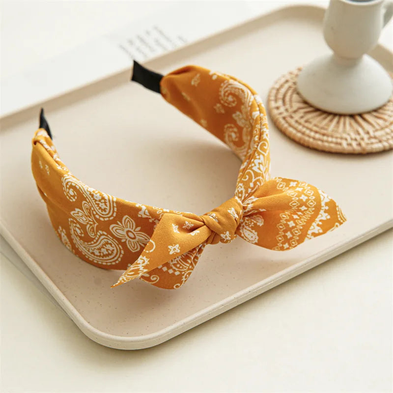 Bow Wide Brimmed Head Hoop For Women Boho Women Soft Solid Print Headbands Cross Knot Elastic Hair Hoop  Vintage Headwear New
