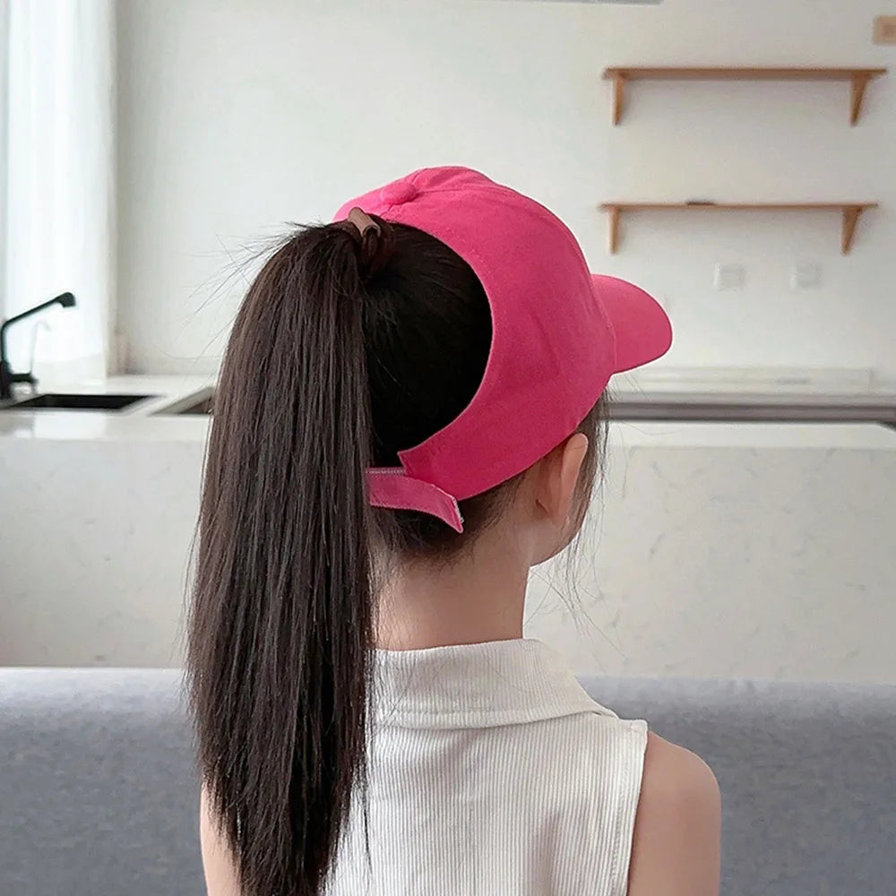 Casquette de baseball rose et blanc pour bébé fille, chapeau de soleil à queue de cheval haute, réglable, pour voyage et extérieur, nouveauté