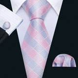 Barry.Wang Ensemble cravate et mouchoir en soie à carreaux pour homme, motif jacquard, idéal pour un mariage, un marié ou une équipe