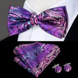 Hi-Tie Marque Soie Pré-noué Homme Nœud Papillon Mouchoir Boutons de Manchette Ensemble Nœud Papillon pour Homme Jacquard Solide Cachemire Floral Mariage Cadeau d'Affaires