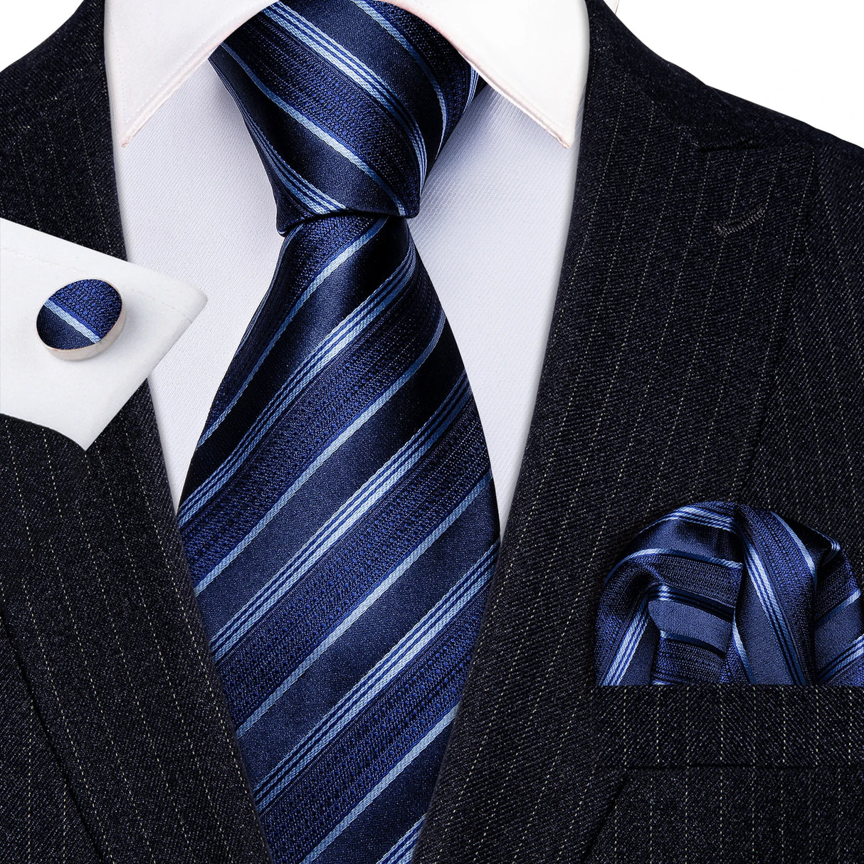 Cravate de luxe pour homme, ensemble de boutons de manchette et mouchoir en soie à rayures rouges, style business, Barry.Wang, accessoire tendance pour mariage, fête, décontracté