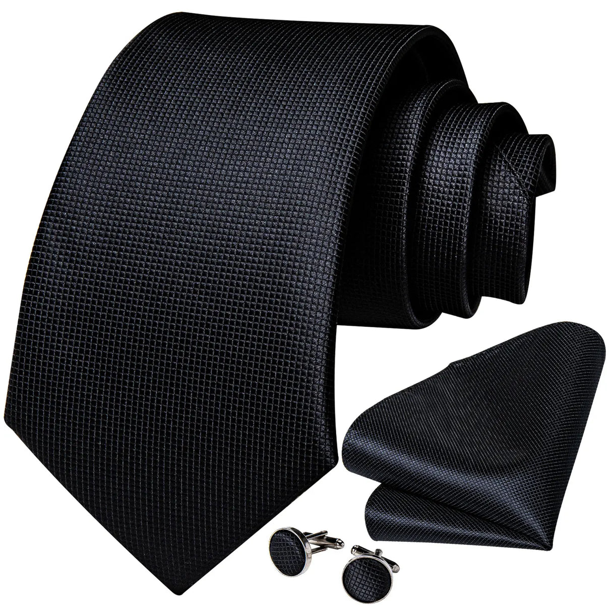 Cravate noire unie pour homme, 8 cm de large, en polyester, pour affaires, mariage, fête, pochette, boutons de manchette, cadeau pour mari