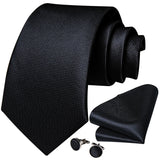 Cravate noire unie pour homme, 8 cm de large, en polyester, pour affaires, mariage, fête, pochette, boutons de manchette, cadeau pour mari