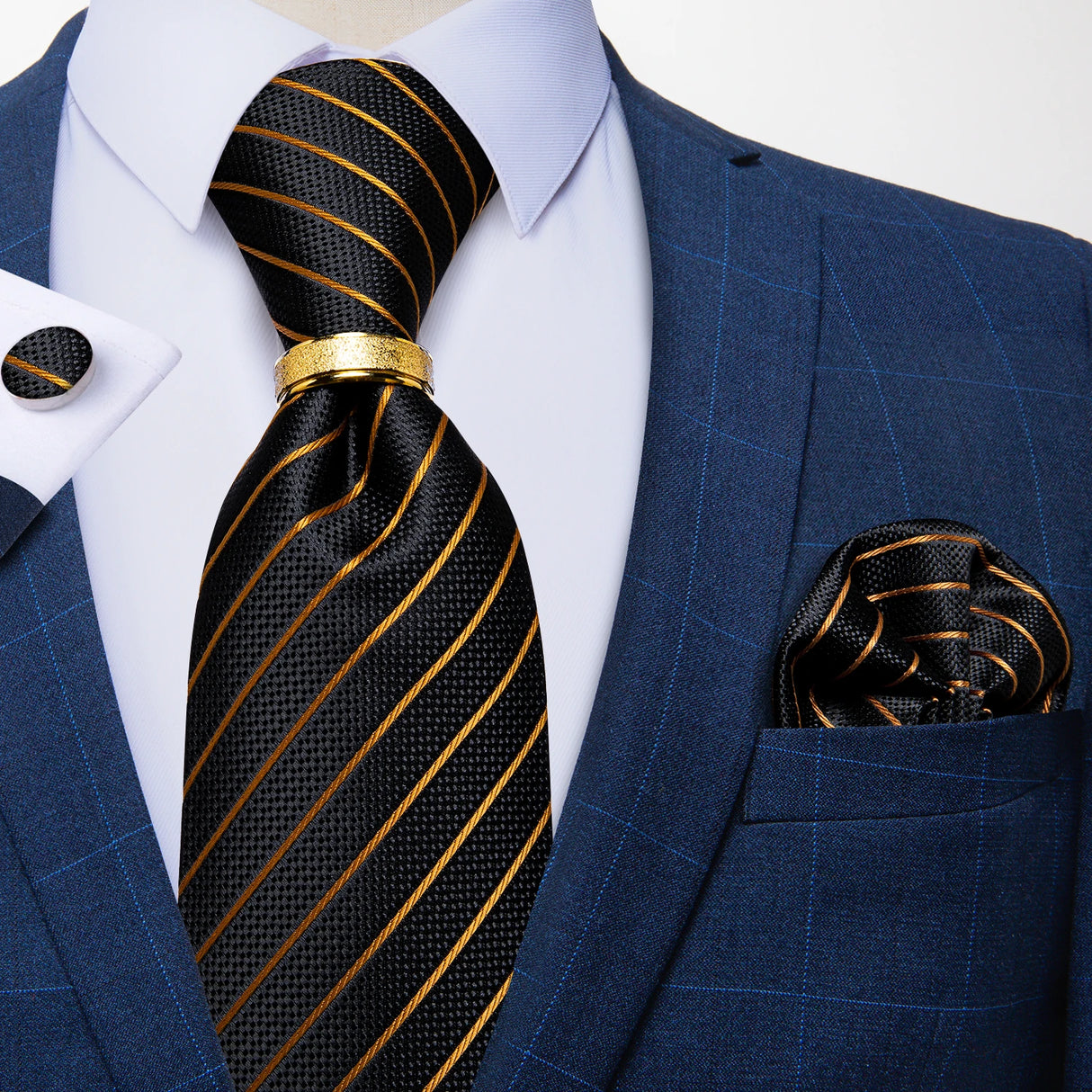 DiBanGu Designer Mens Necktie Striped Floral Paisley Silk Tie Pocket Square Cufflinks Neck Tie Ring Set Suit Wedding Business