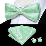 Hi-Tie Jacquard Silk Nœud papillon pour homme, ensemble de boutons de manchette et mouchoir, nœud papillon pré-noué, noir, blanc, gris, bleu, rouge, vert, rose, violet