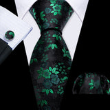 Cravate de mariage noire, dorée et rose pour homme, en soie florale, motif jacquard, pochette, boutons de manchette, pour soirée d'affaires, Barry.Wang