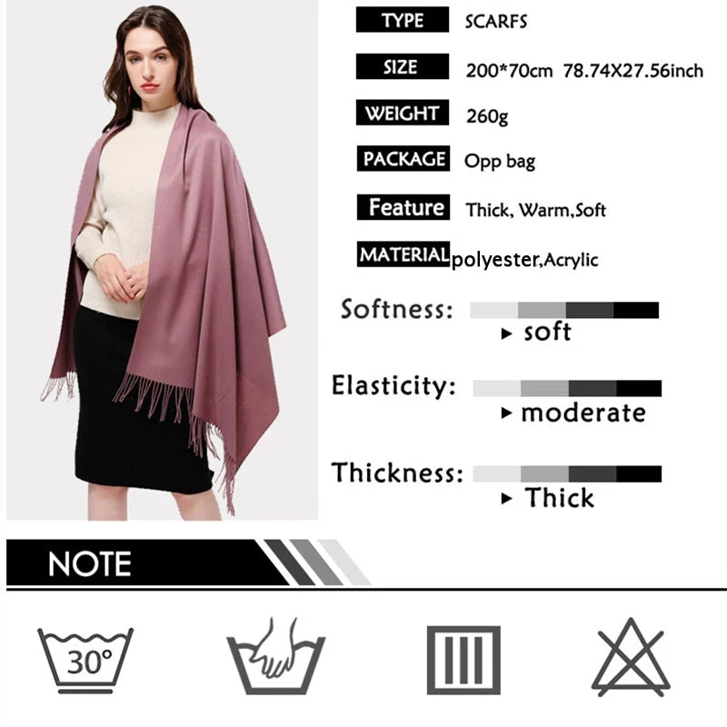 Écharpe d'hiver 2022 en cachemire épais et solide pour femme, foulard chaud pour le cou et la tête, hijab, pashmina, châle et bandana à pompon