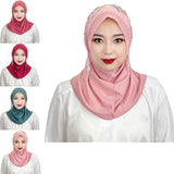Muslim Women Shawl Temperament Solid Colour Diamonds Tassel Simple Hijab Scarf Women's Headscarf Floral Pattern Bottoming Cap