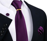 Ensemble de cravates en soie de luxe pour hommes, cravate, mouchoir, boutons de manchette avec anneau en métal doré, broche, costume, fête de mariage, accessoires pour hommes