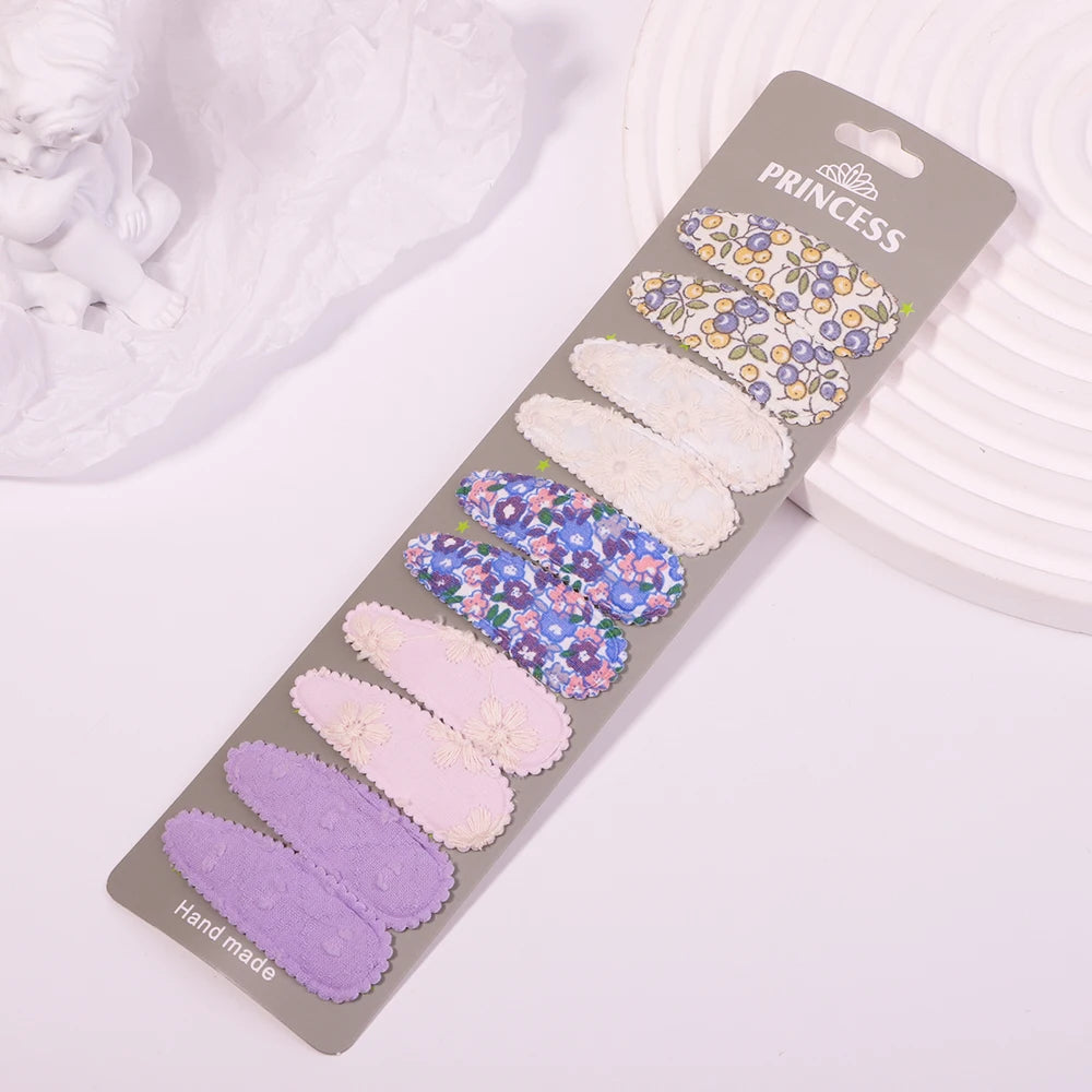 Lot de 10 barrettes à cheveux en forme de goutte d'eau, 5,6 cm, avec broderie imprimée, pour filles mignonnes, épingles à cheveux, couvre-chefs, accessoires pour cheveux pour enfants