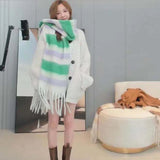 Female Korean Style Thickened Scarf Long Tassel Necks Warm Cashmere Scarf Thicker Versatile Four Color Gradient Tie Dye Scarf