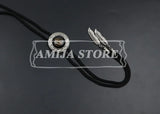 Vintage Bolo Tie Shirt Chain Cowboy Jazz Alloy Men Women Leather Rope Long Necklace Imitation Obsidian Sweater Chain Men Accesso