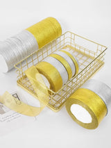 Rubans pailletés dorés et argentés de 6 mm, 10 mm, 15 mm, 20 mm, 25 mm, 40 mm, 50 mm, 25 mètres, pour emballage cadeau de mariage, Noël, Halloween, fête, bricolage