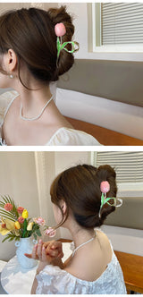 New Tulip Hair Claw Flower grace Shark Clip Headdress Vintage Ponytail Claw Clip Trendy sweet HAIR CLIP FOR GIRL Hair Jewelry