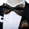 Classic Black Men Bow Ties 100% Silk Bowties Butterfly Pocket Square Cufflinks Set Suit Paisley Gold Pre-Tied Bow Tie DiBanGu
