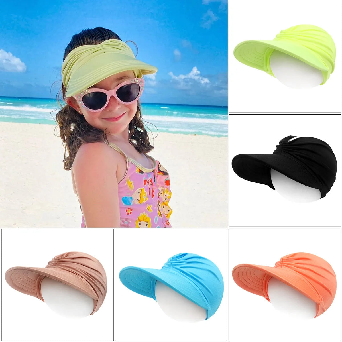 Chapeau pare-soleil à large bord pour enfants, protection UV, casquette de sport pour la plage, pliable, pour filles et garçons