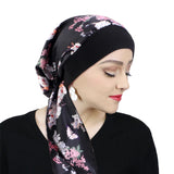 Chapeau turban en satin imprimé pour femme, extensible, à larges bords, tendance, pré-noué, enveloppant, décontracté, style pirate