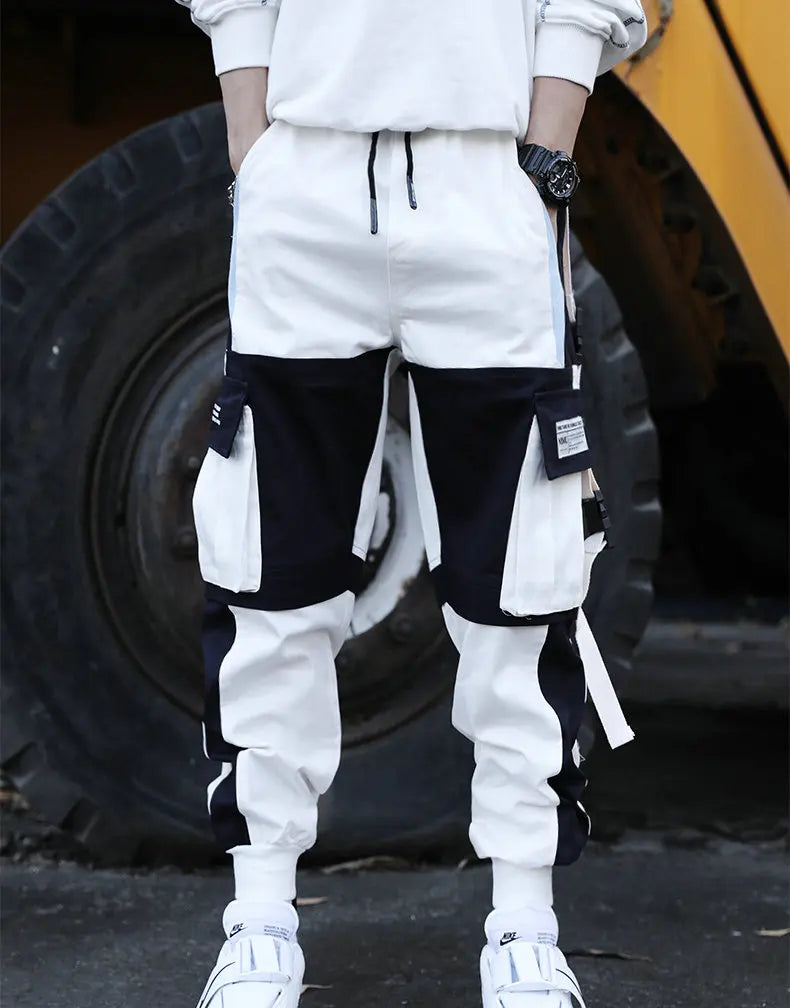 Streetwear Spring Casual Men Pants Cotton Slim Fit Ribbons Men's Joggers Harajuku Elastic Waist Ankle Length Trousers For Man