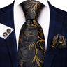 Cravate élégante pour homme, motif cachemire, rayures noires et dorées, en soie, pour mariage, mouchoir, boutons de manchette, pour entreprise, fête, livraison directe
