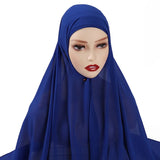 Ensemble châle et chapeau en mousseline de soie avec perles de couleur unie, coutures élastiques, hijab pour femmes musulmanes, vêtements islamiques, bonnet intérieur, turban tendance
